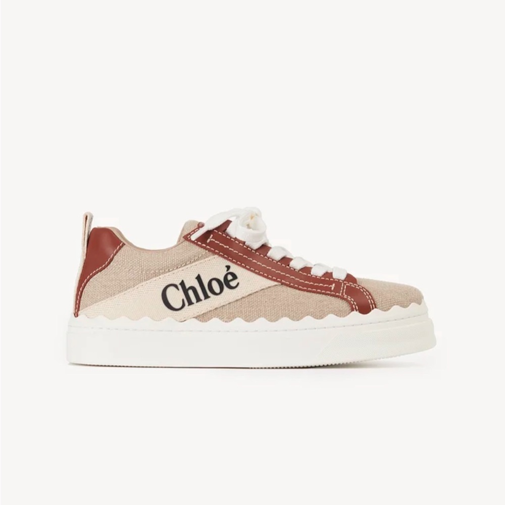 Chloe Lauren Sneaker NEW IN BOX Linen & calfskin White & Brown size 39